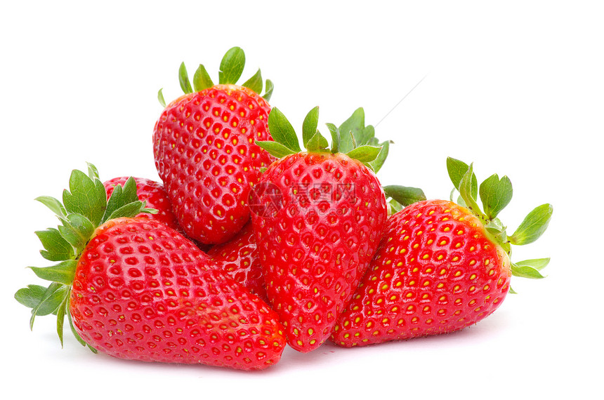 草莓团体种子食物红色活力叶子宏观水果绿色白色图片