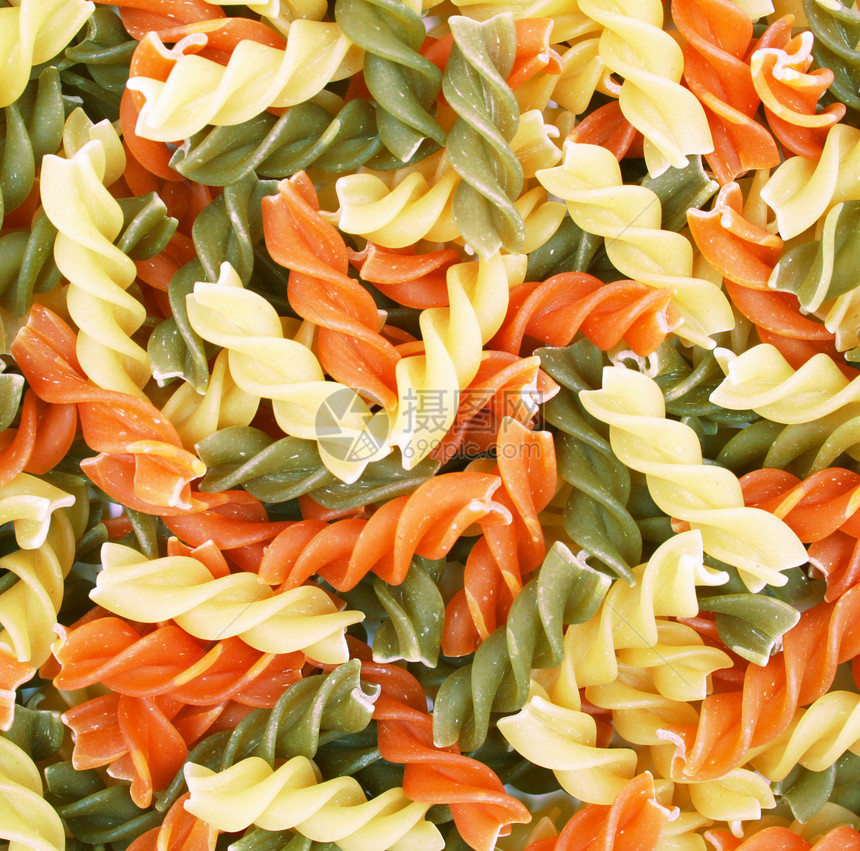 未煮意大利意面  三色螺旋粮食纹理盘子黄色饮食面团营养食物螺旋形框架图片