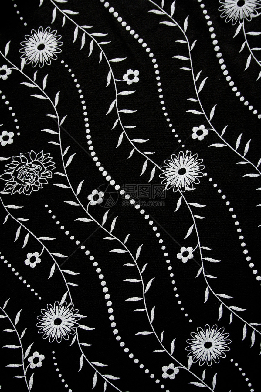 白花型黑织物植物白色投标纺织品黑色布料材料图片