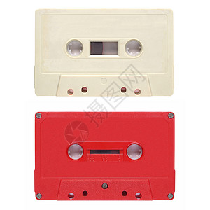 磁带盒标签空白磁带白色艺术红色音乐记录音响电子产品背景图片