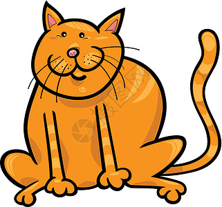 策莫黄猫绘画虎斑黄色地面动物尾巴插图小猫卡通片红色插画