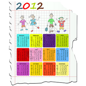 2012年日历艺术学校孩子们日程季节时间规划师新年男生插图背景图片