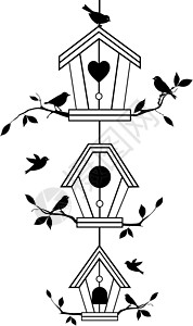 鸟笼鸟屋有树枝和矢量的鸟屋插画