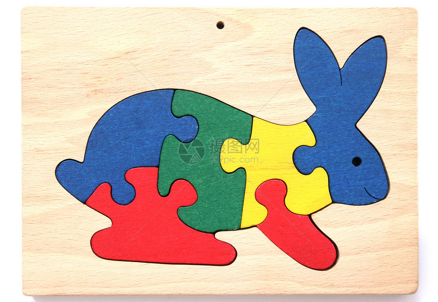 以兔子形状的多彩木形拼图图片