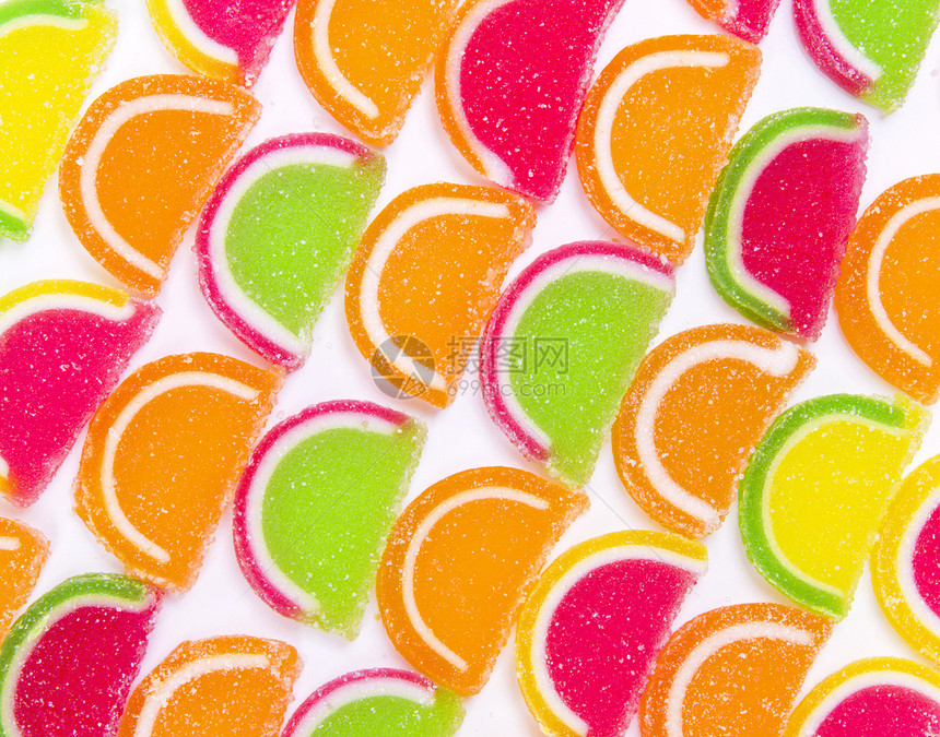 不同多彩的果冻糖水果白色甜蜜咀嚼美食明胶甜点食物杂色小吃图片