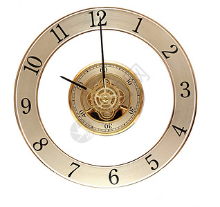 配有齿轮的黄金时钟坚果数字金属圆圈工艺合金拨号古董小时时间背景图片
