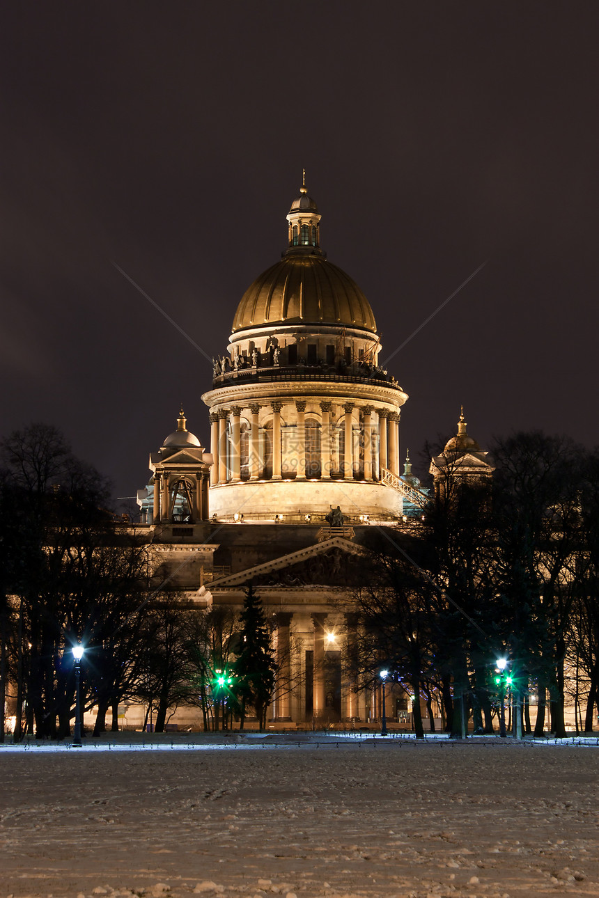 圣彼得堡圣艾萨克大教堂教会城市花岗岩建筑照明雕塑雕像宗教圆顶文化图片