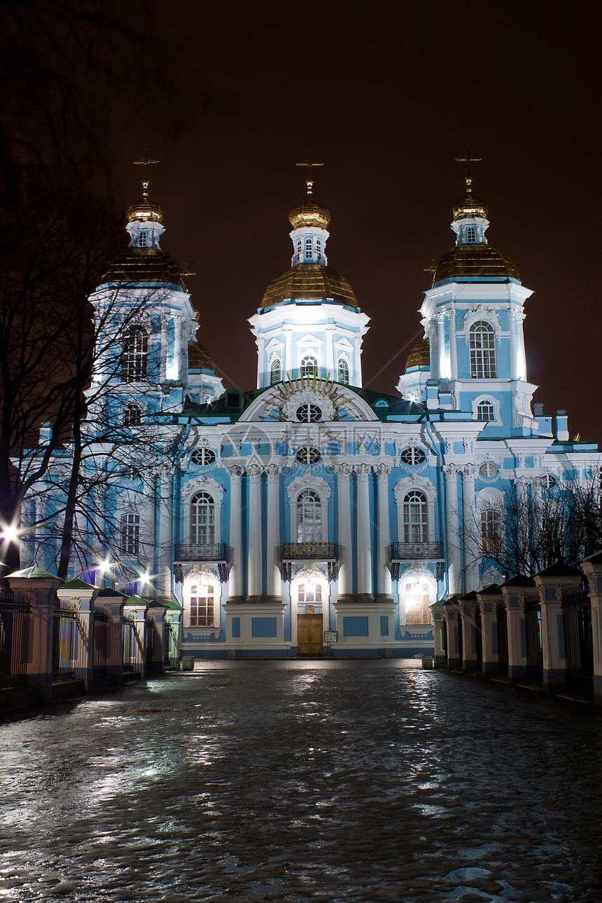 圣彼得堡圣尼古拉斯教堂蓝色旅游装饰风格纪念碑金子教会文化圆顶历史图片