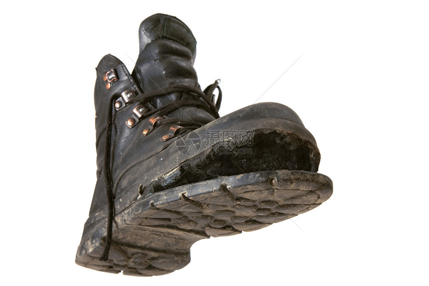 旧旧靴子皮革黑色衣服鞋类灰尘鞋带图片