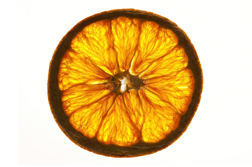白底白色隔离的干橙色切片装饰水平水果食物橙子戒指风格香料图片