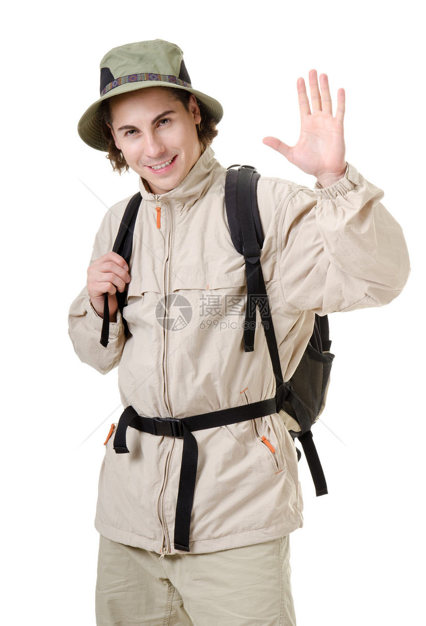 相会喜乐旅行工作室勘探运动装背包手势活动假期男性成人图片