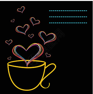 心形咖啡爱的矢量插图 咖啡杯和心形插画