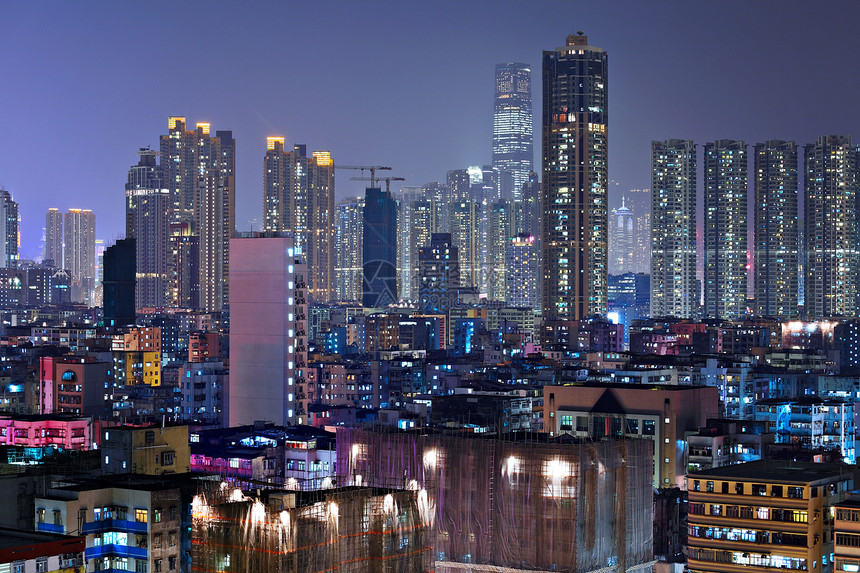 夜间在香港的建筑摩天大楼房子城市高楼住宅晴天不动产多层抵押天空图片