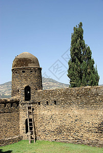 埃塞俄比亚的城堡石头大厦堡垒庭院墙壁据点纪念碑建筑学梯子历史性背景图片