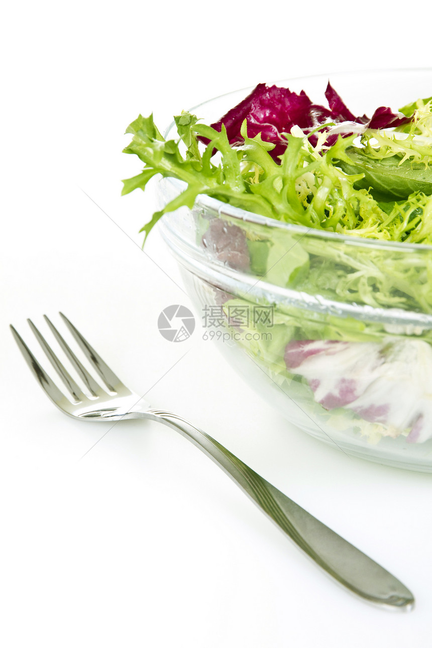 新鲜沙拉营养叶子服务午餐绿色饮食生产玻璃损失食物图片
