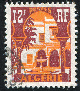阿尔及利亚巴尔多博物馆帕迪奥明信片集邮法庭大厦海豹热带喷泉文化邮戳露台背景