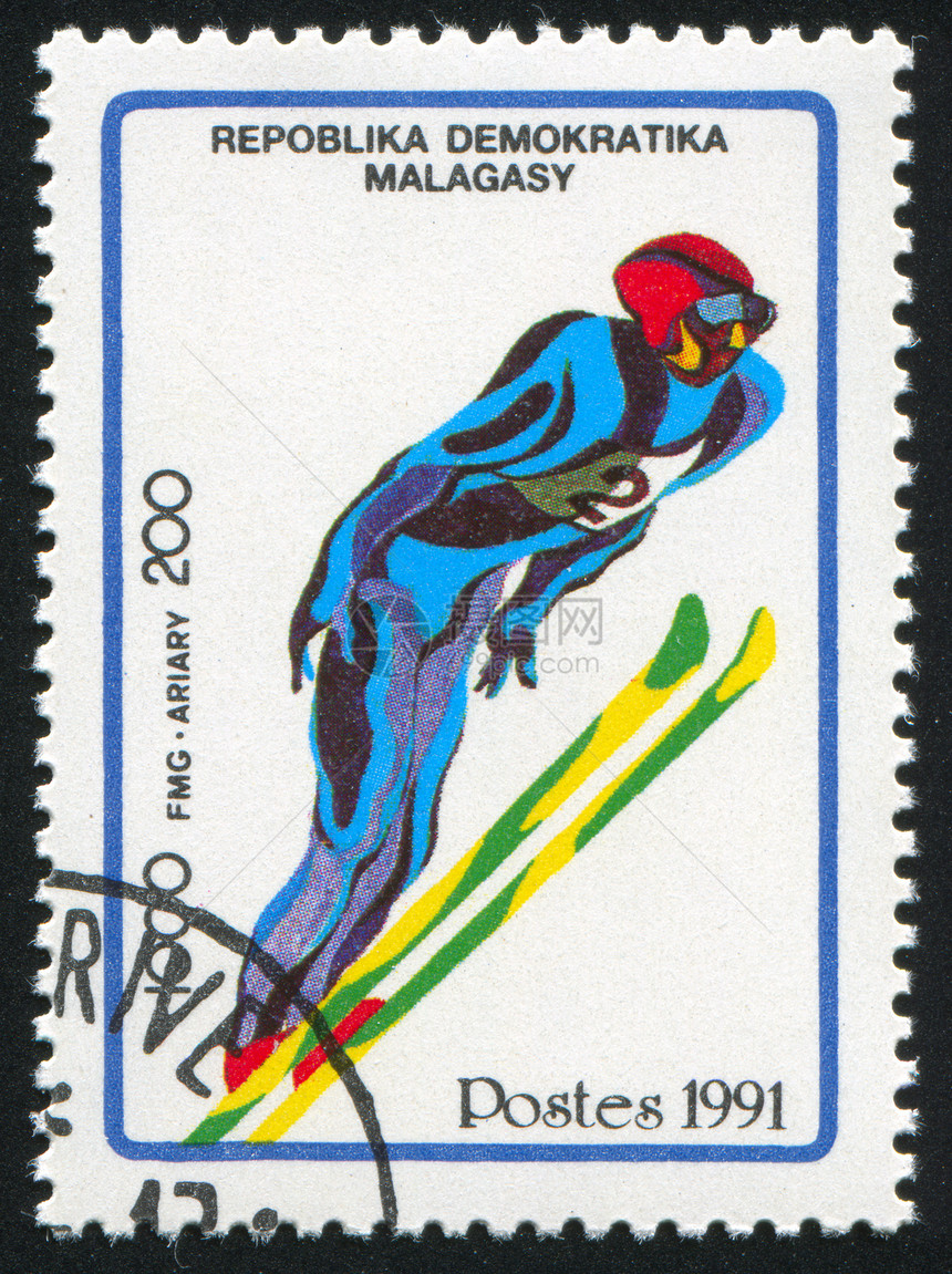 跳跳滑雪邮资明信片拉伸运动竞赛集邮手臂男性邮票邮戳图片