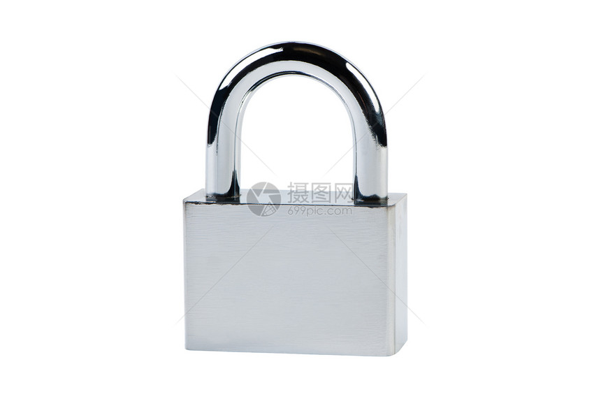 在白色背景上孤立的隔板锁灰色挂锁保障警卫金属安全图片