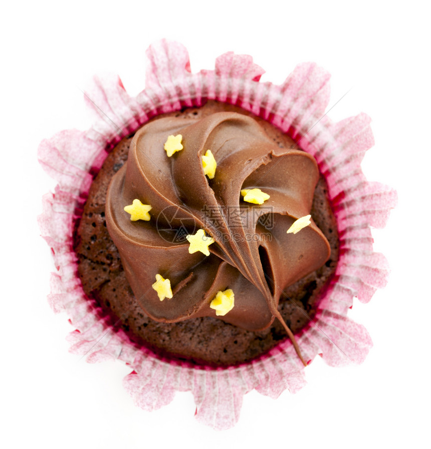 杯蛋糕顶端甜点食物棕色巧克力装饰磨砂图片