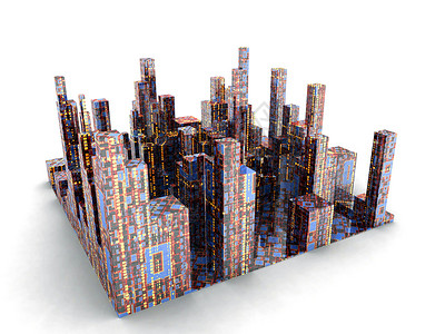 未来城市计算机市中心摩天大楼建筑丛林环境景观大都市背景图片