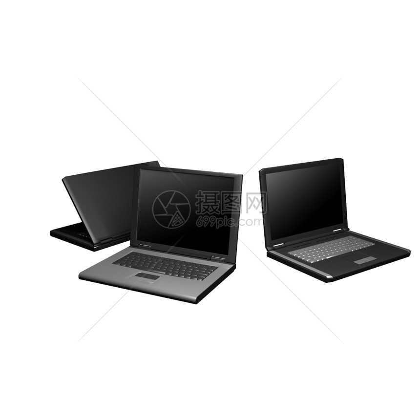 3D型黑色黑膝上型电脑桌面笔记本钥匙工作监视器场地电子白色网络商业图片