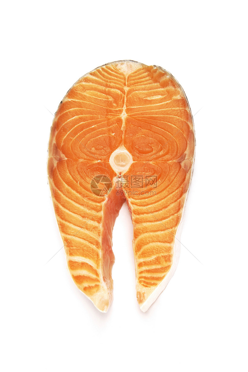 白色背景的新鲜鲑鱼牛排美食食物海鲜市场鱼片牛扒海洋橙子寿司鳟鱼图片