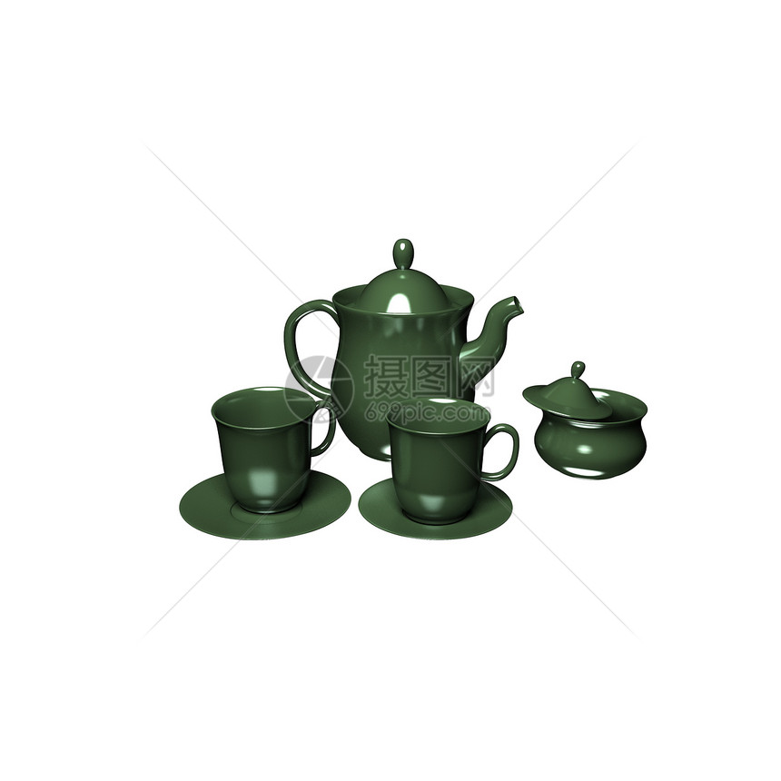 茶壶和两个茶杯图片