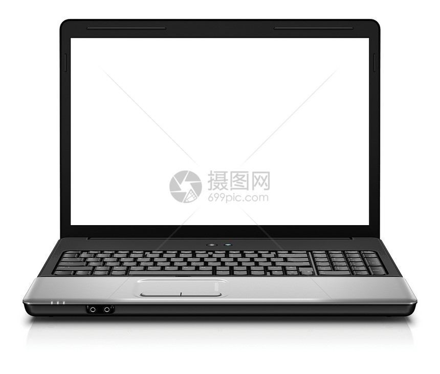 白色上孤立的笔记本电脑工作老鼠商业屏幕技术场地钥匙金属键盘剪裁图片