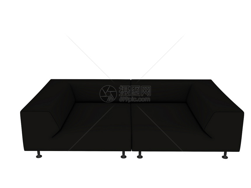 白色背景上孤立的黑色沙发皮革休息室家具合金座位长沙发黑色奢华长椅沙发图片