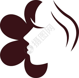 丝绸图标女性花朵脸朝粉红图标 在白色(棕色)上被孤立设计图片