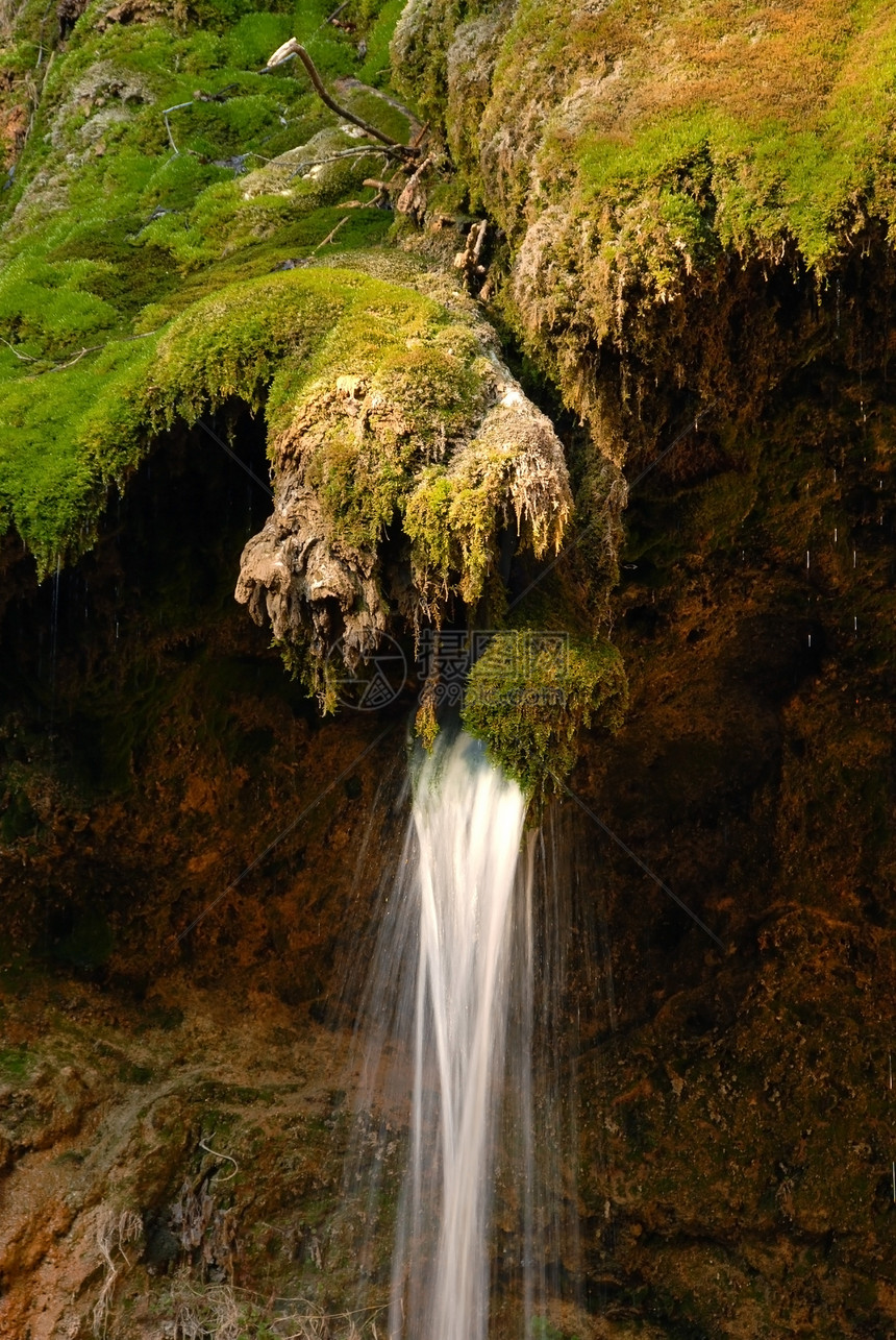 瀑布速度湿度岩石爬坡洞穴森林阳光植被风景木头图片