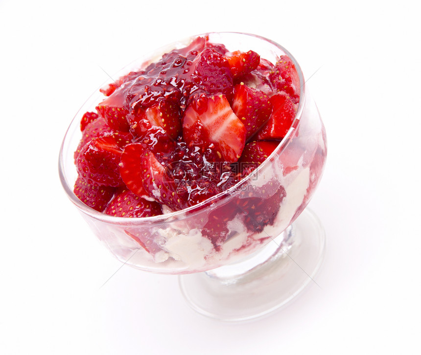 加新鲜草莓的冰淇淋茶点诱惑产品水果小吃食物覆盆子宏观奶油糖浆图片