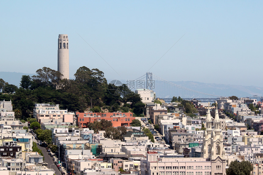 旧金山科特塔宝藏城市房子遗产爬坡地标天空摩天大楼建筑建筑物图片