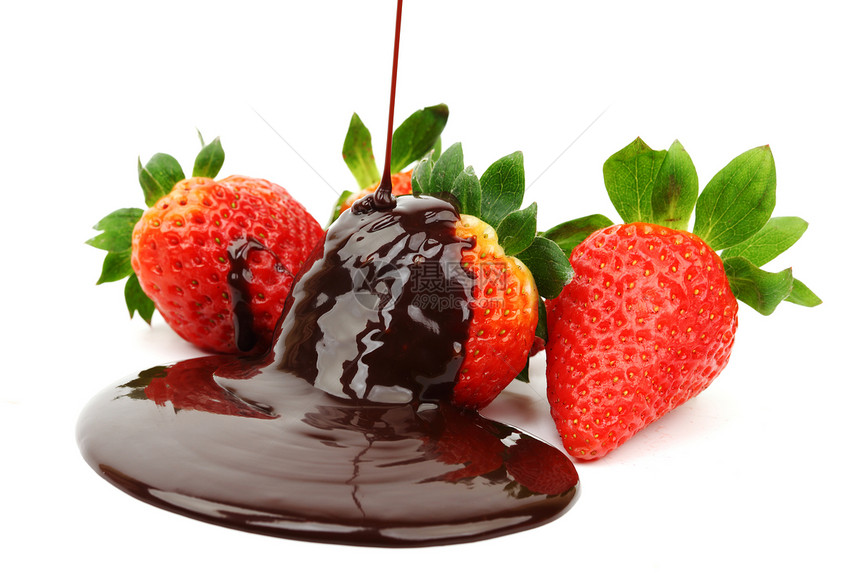 巧克力中的草莓生活食物季节庆典早餐美食可可小吃浆果液体图片