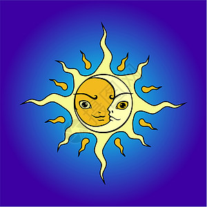 日月更替日月和月月天空女性黄色天堂月亮火焰绘画插图太阳橙子设计图片