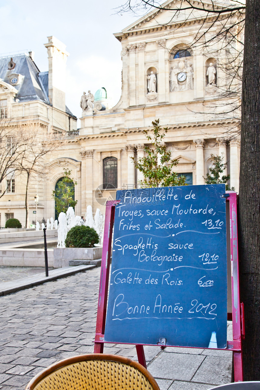 巴黎  餐厅的菜单食物石板酒吧小酒馆午餐桌子黑板木板椅子旅游图片