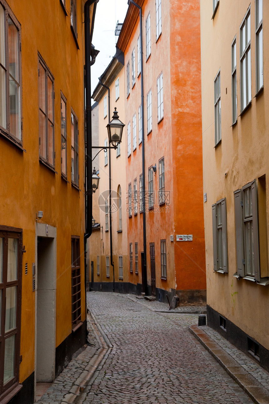 瑞典斯德哥尔摩 旧城的建筑工程区鹅卵石灯笼房子路面旅游城市街道建筑学旅行地标图片