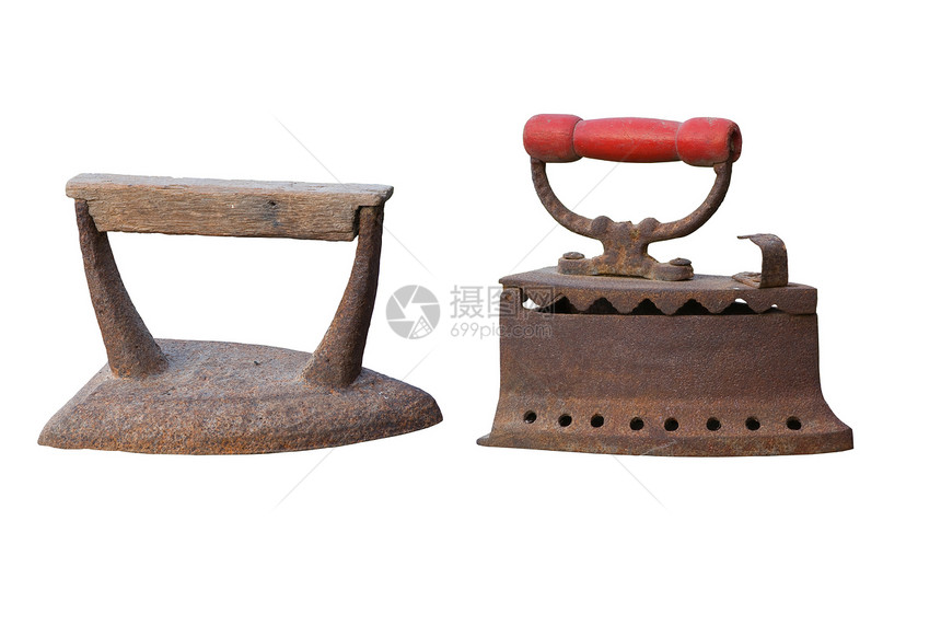 古代铁工具熨烫家庭历史古董蒸汽煤炭房子金属木头图片