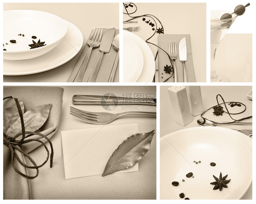 餐厅套餐桌布服务环境厨具餐具香料银器宴会盘子装饰图片