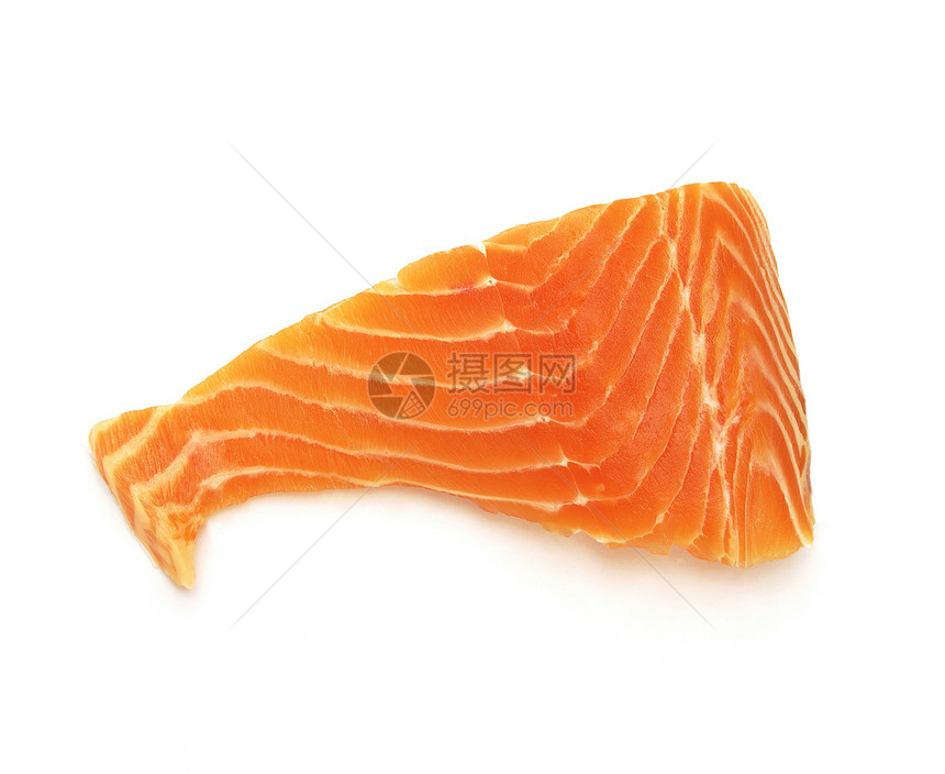 白色背景的新鲜鲑鱼牛排鱼片鳟鱼美食钓鱼海鲜餐厅食物牛扒图片