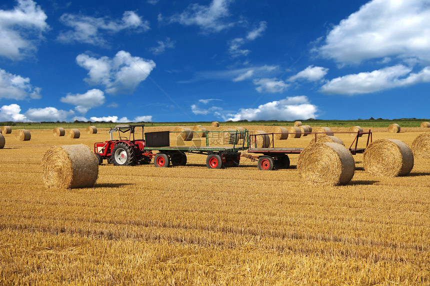收获时间技术乡村麦茬地场地滚动天空农业多云稻草蓝色图片