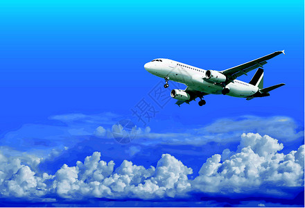 空航机正在降落 在云层的天空背景 -矢量高清图片