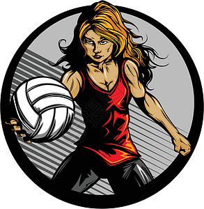 排球发球女性排球运动员卡通矢量插图插画