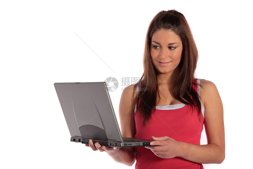 移动计算白色笔记本互联网青少年女孩黑发女士小鸡少年电脑图片