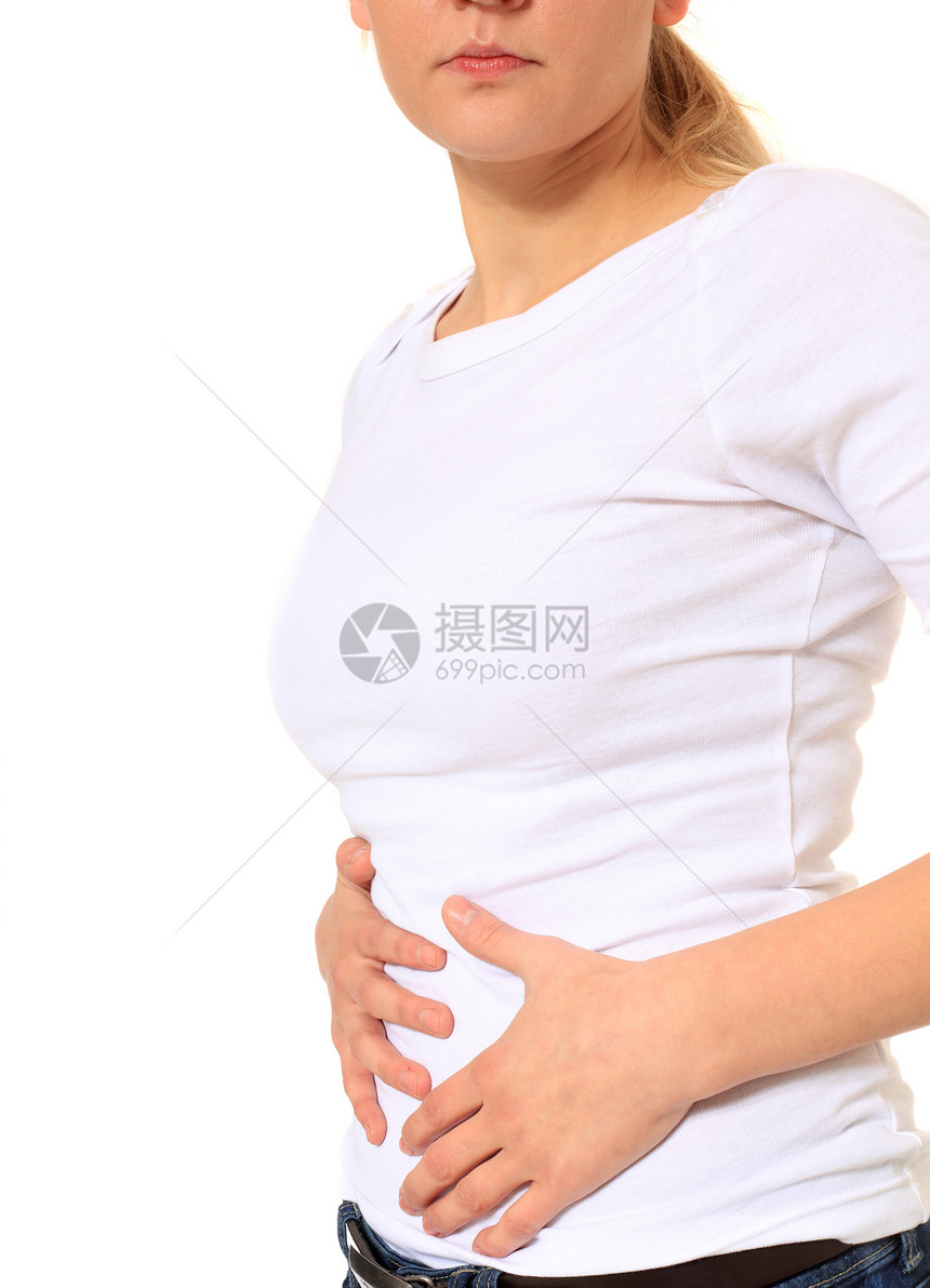 胃部腹部金发女郎经期女孩女士医疗肚子疼痛女子症状图片