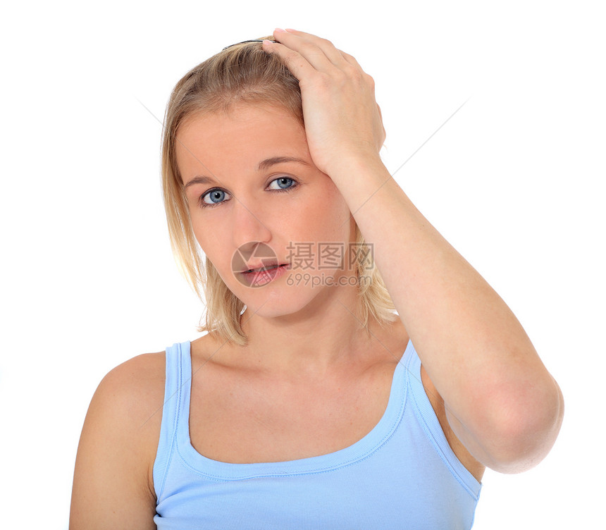 头痛女孩女士流感金发女郎女性医学医疗症状图片