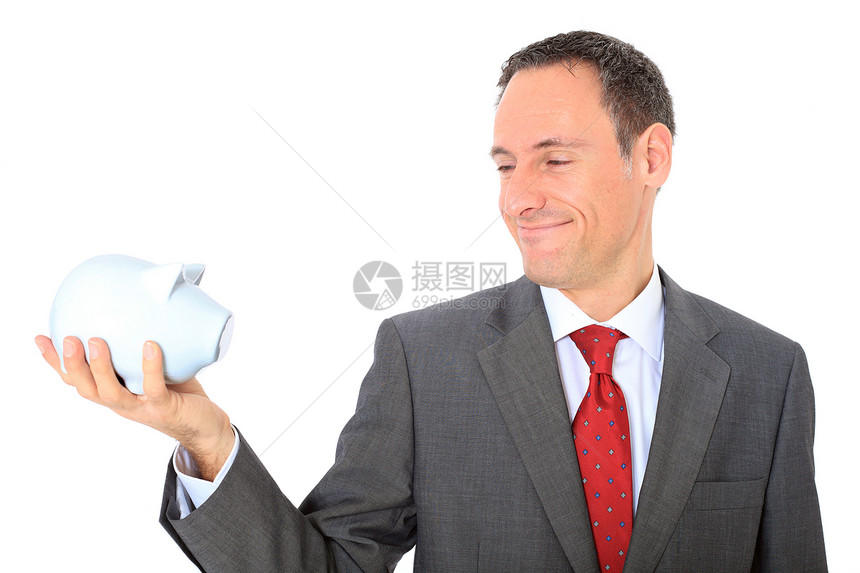 金融领带老板预算工作阶层男性白领存钱罐职员货币图片