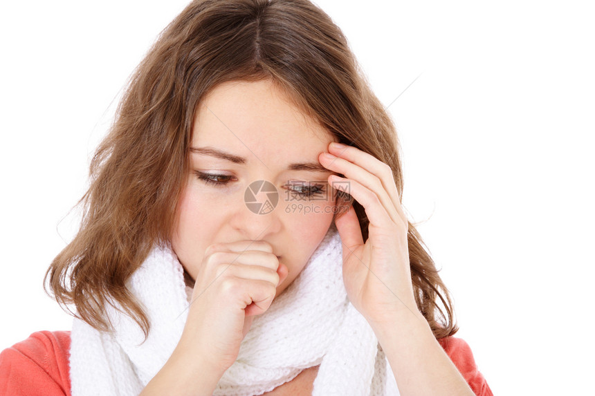 寒冷的疾病女子青少年青年黑发流感白色女士学生医疗图片