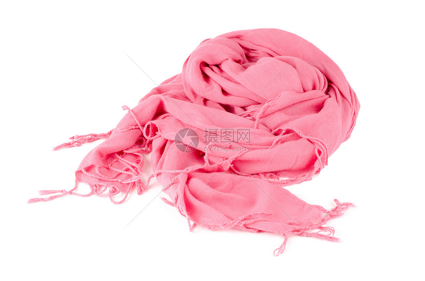 粉红色的温暖围巾折叠螺旋衣服材料条纹织物褐色服装边缘白色图片