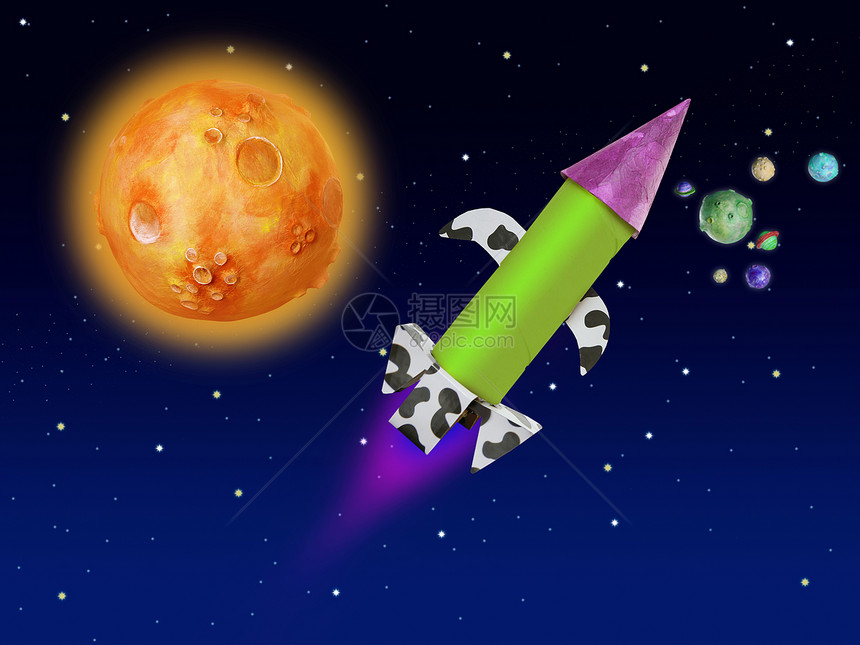 飞入蓝色空间的多彩幻想火箭星云辉光轨道小说世界橙子天文学插图星星星系图片